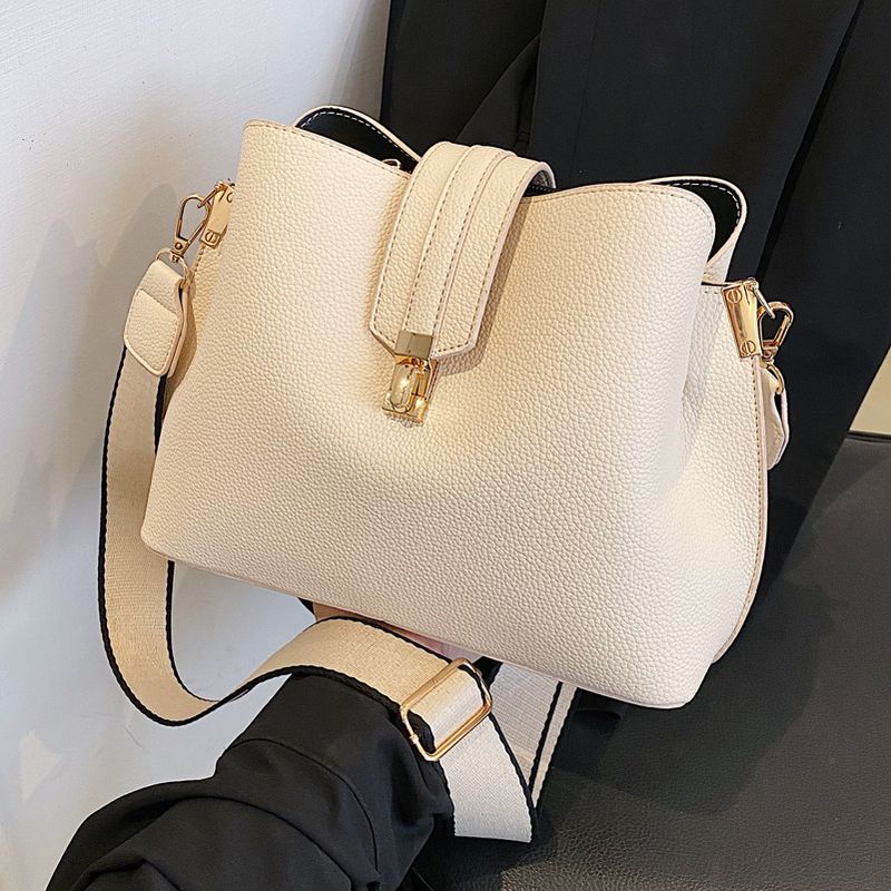 Basic Solid Color Metal Button Bucket Magnetic Buckle Bucket Bag