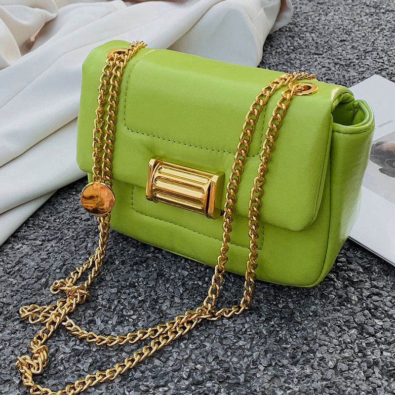 Basic Solid Color Metal Button Chain Square Buckle Square Bag