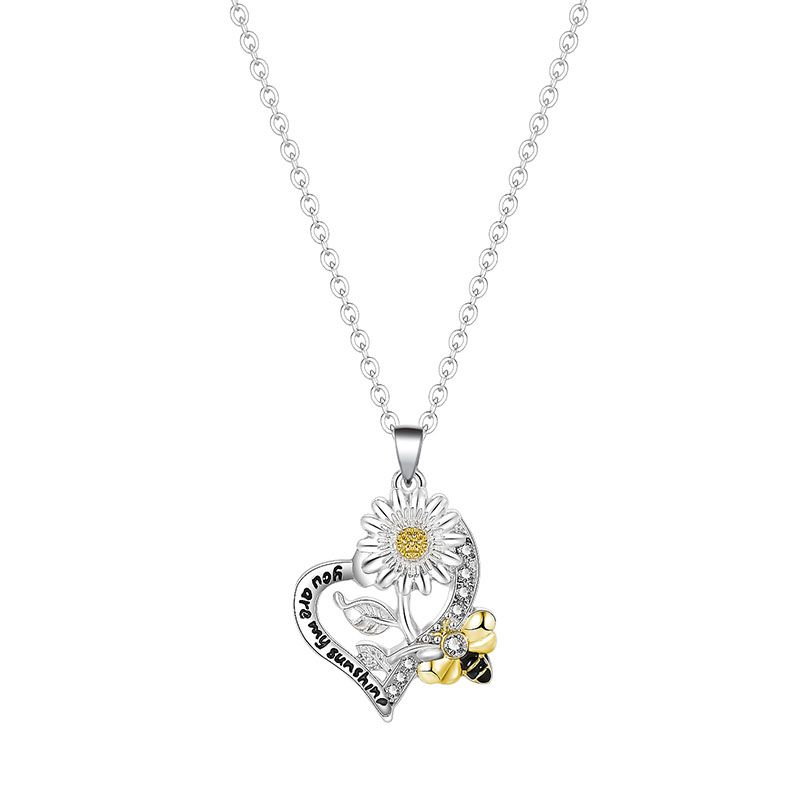Simple Style Animal Sunflower Heart Shape Alloy Inlay Rhinestone Pendant Necklace 1 Piece