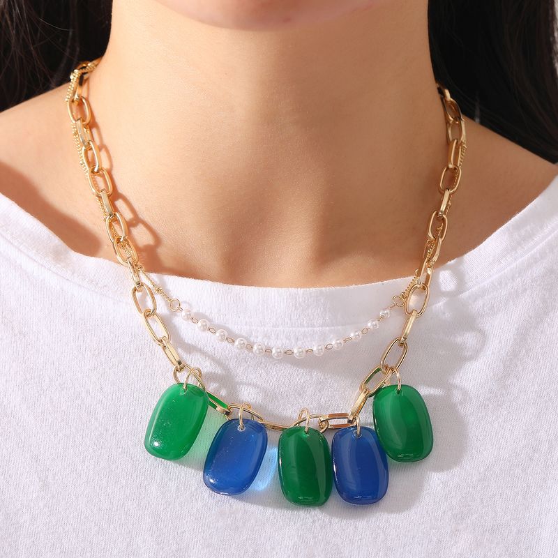 Fashion Geometric Arylic Alloy Pearl Layered Necklaces
