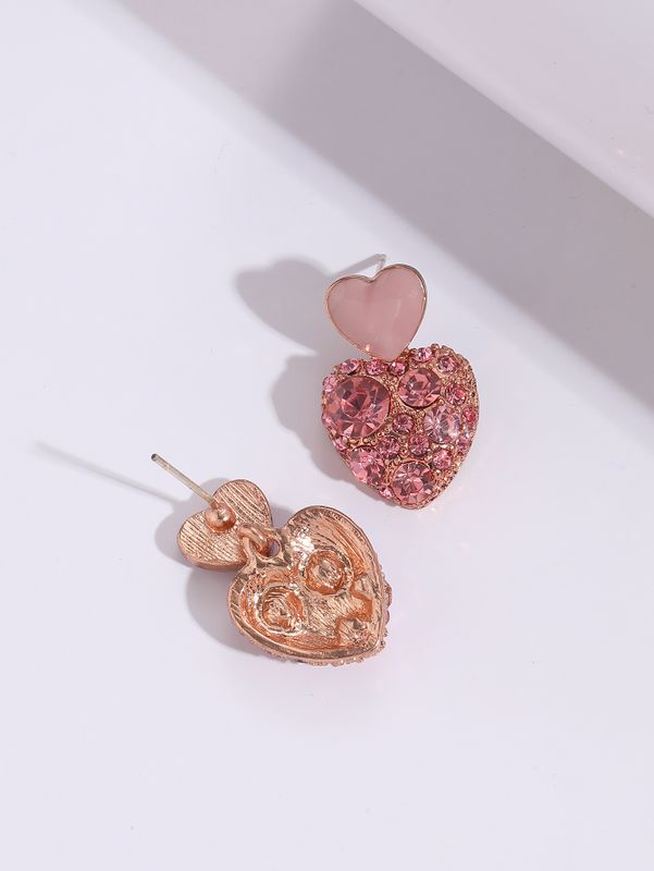 Simple Style Heart Shape Alloy Inlay Rhinestone Drop Earrings