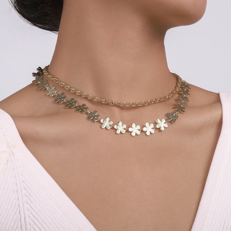 Fashion Geometric Alloy Metal Layered Necklaces 2 Piece Set