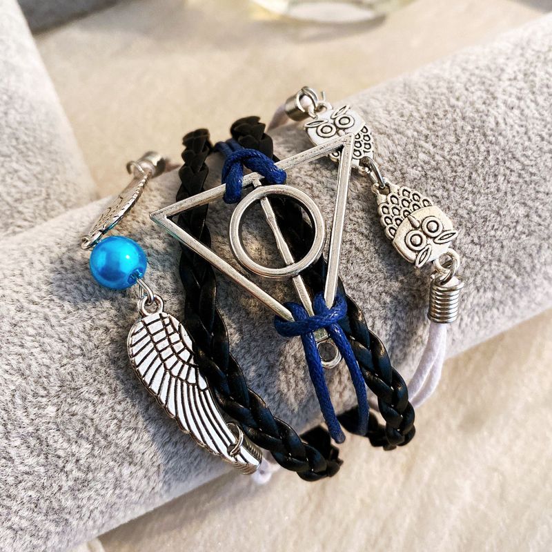 Retro Letter Pu Leather Inlay Artificial Gemstones Bracelets 5 Piece Set