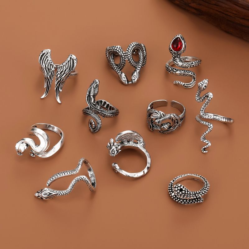 Hip-hop Vintage Style Snake Alloy Plating Artificial Gemstones Open Ring 1 Piece