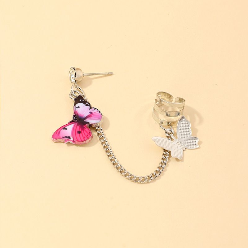 Fashion Butterfly Alloy Ear Studs Plating Artificial Rhinestones Copper Earrings