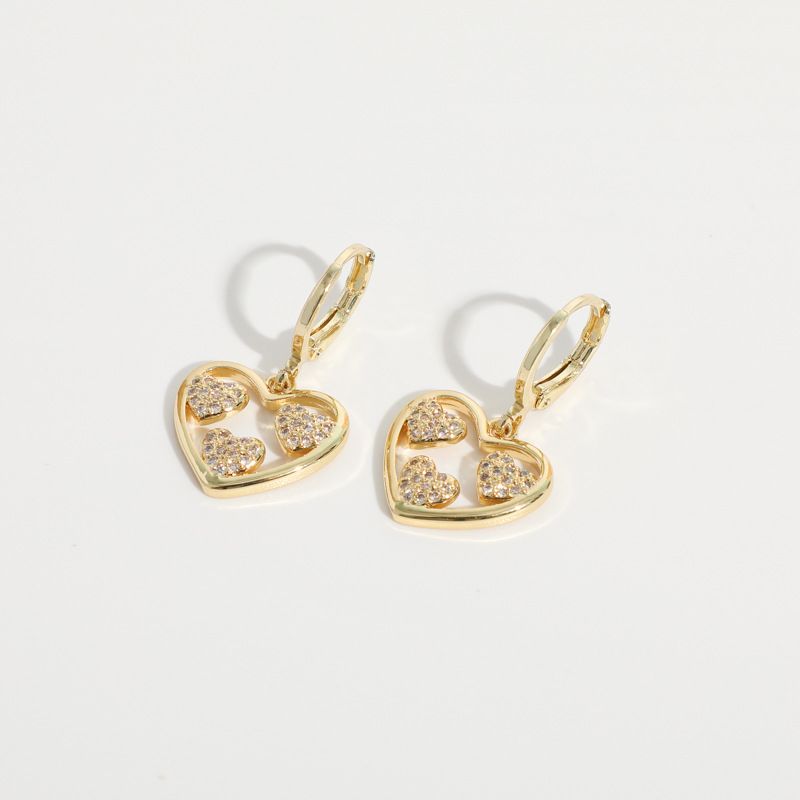 Fashion Heart Shape Copper Earrings Hollow Out Zircon Copper Earrings