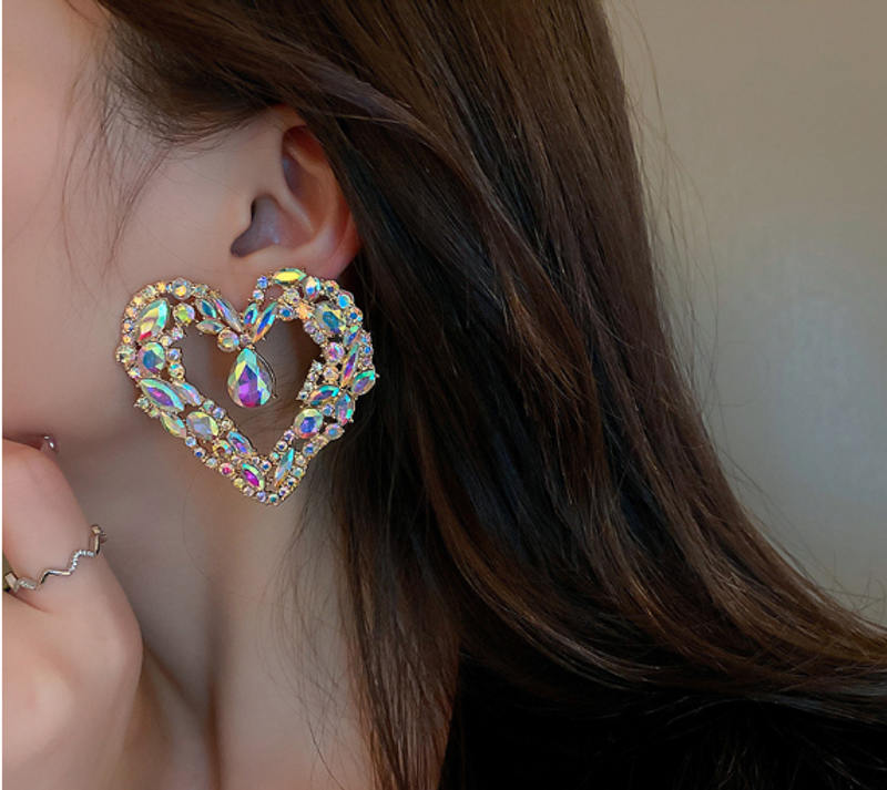 Fashion Heart Shape Alloy Handmade Rhinestone Drop Earrings 1 Piece
