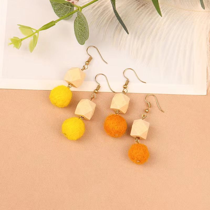 Fashion Geometric Wood Knit Drop Earrings