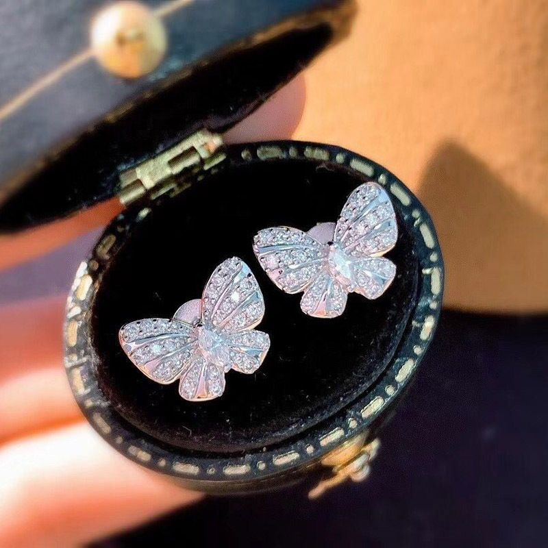 Simple Style Butterfly Copper Ear Studs Plating Diamond Artificial Diamond Copper Earrings