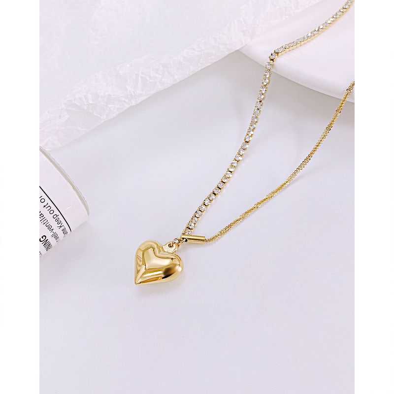 Fashion Heart Shape Stainless Steel Titanium Steel Pendant Necklace Plating Zircon Stainless Steel Necklaces