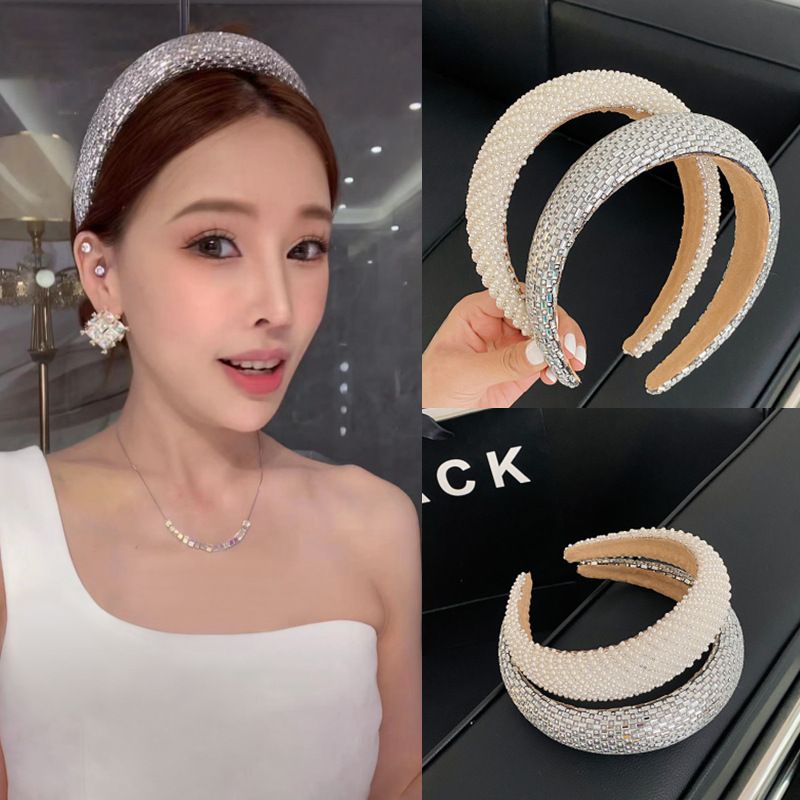 Fashion U Shape Plaid Artificial Pearl Inlay Rhinestone Pearl Hair Band