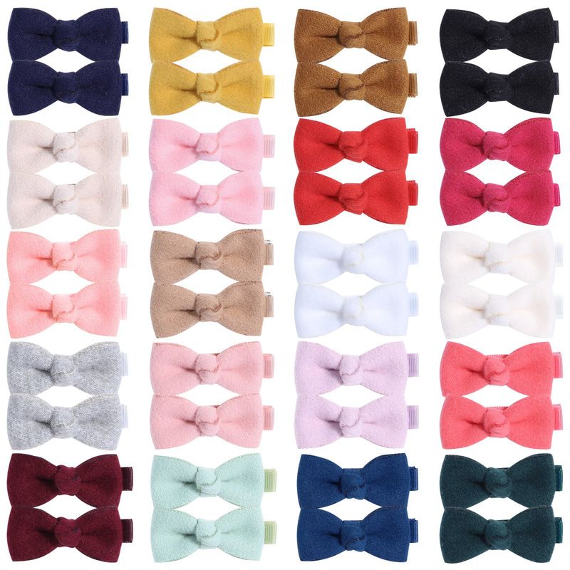 Mignon Couleur Unie Noeud D'arc Chiffon Pince À Cheveux 12 Pièces