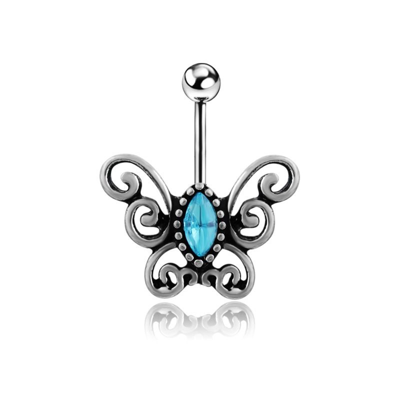 Fashion Butterfly Stainless Steel Inlay Zircon Belly Ring