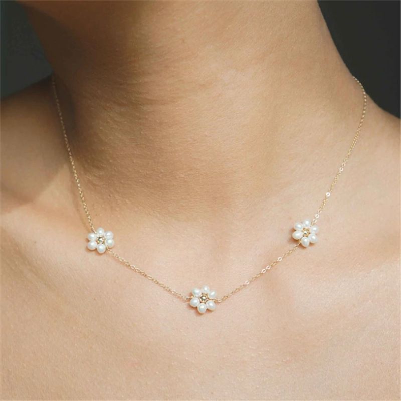 Mode Blume Kupfer Halskette Perle Kupfer Halsketten