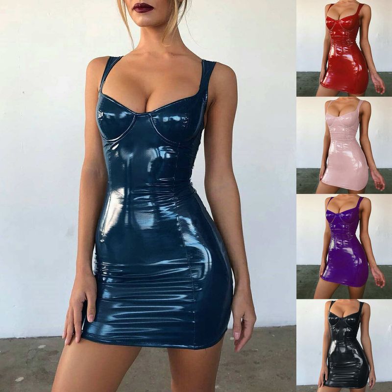 Strap Dress Sexy Fashion Splicing None Solid Color Above Knee Banquet