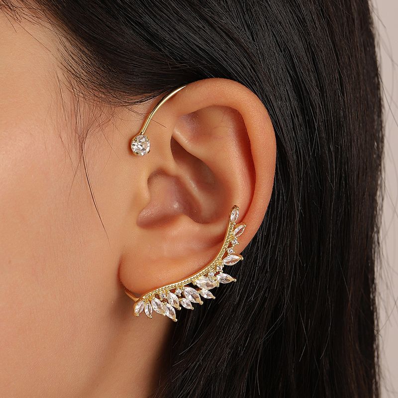 Fashion Leaves Alloy Plating Artificial Rhinestones Ear Clips