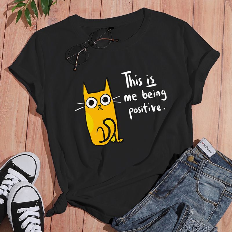 Women's T-shirt Short Sleeve T-shirts Printing Casual Letter Cat