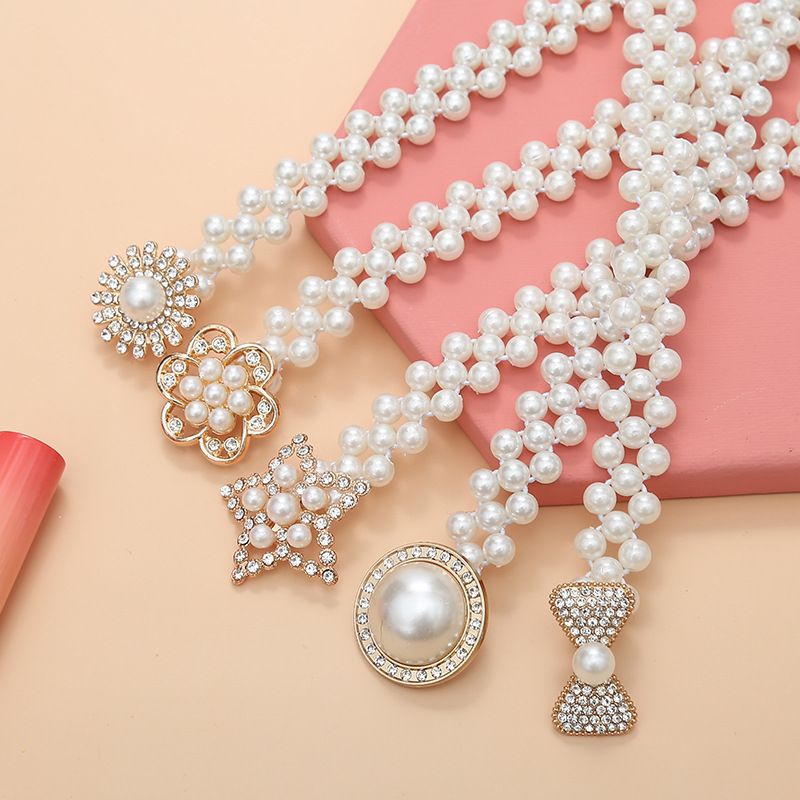 Moda Flor Nudo De Lazo Perla Artificial Embutido Diamante De Imitación Cinturón