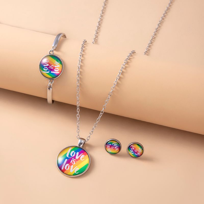 Fashion Rainbow Alloy Plating Glass Bracelets Earrings Necklace 1 Set