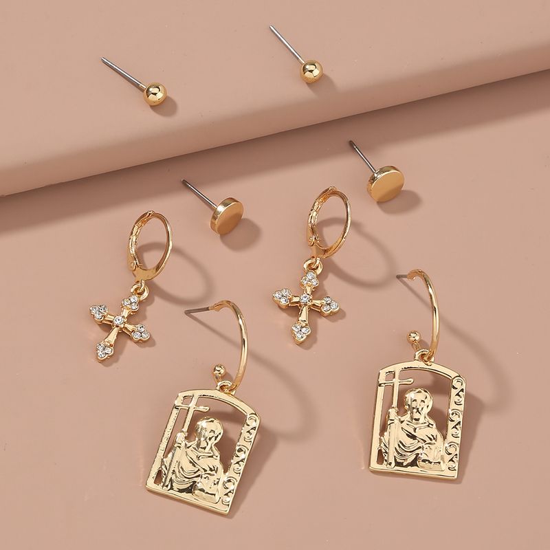 Simple Style Human Cross Alloy Plating Inlay Rhinestones Women's Drop Earrings Ear Studs 1 Set