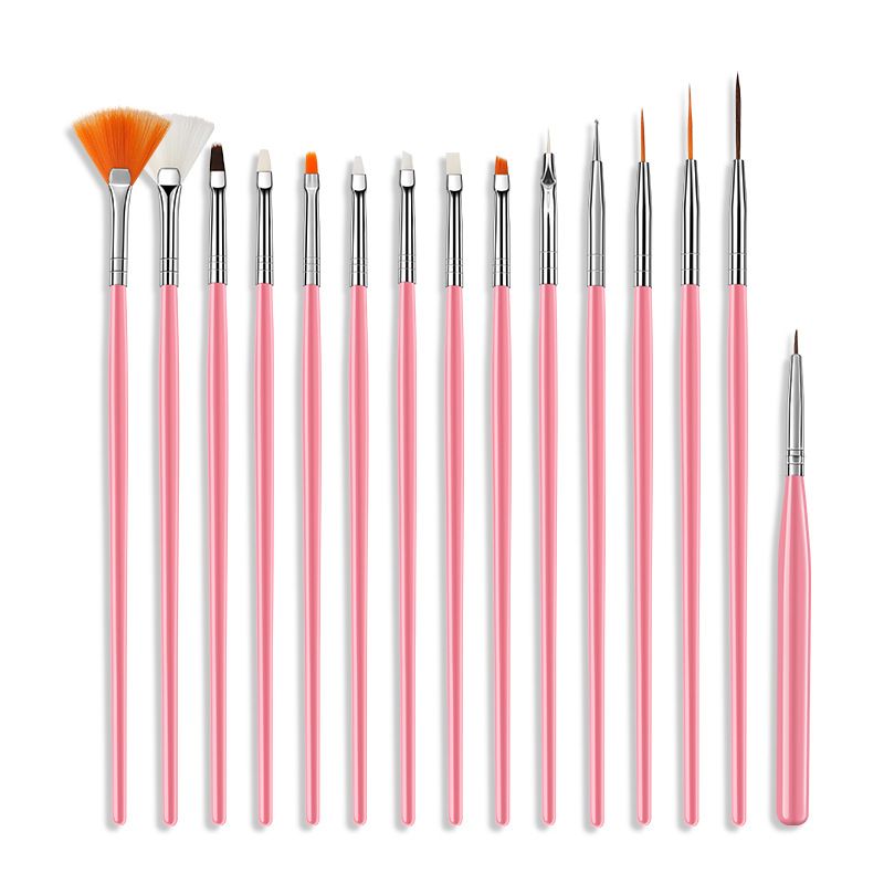 Practical Solid Color Plastic Nylon Nail Pen 15 Pieces Nail Supplies