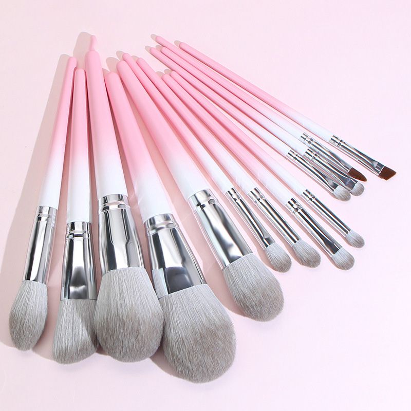 13 Pcs Gradient Color Pink Grey Fiber Wool Full Set Beauty Makeup Brush Set