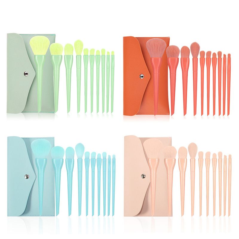 Man-made Fiber Solid Color Plastic Soft Bristles Set Of 10 Makeup Brushes