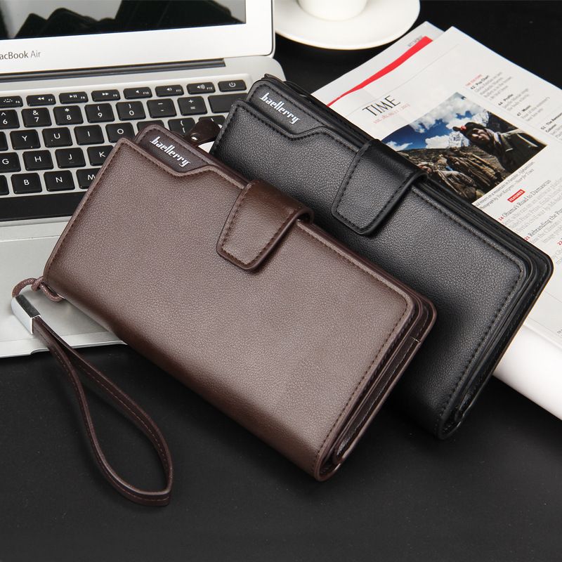 Business Solid Color Square Buckle Long Wallet
