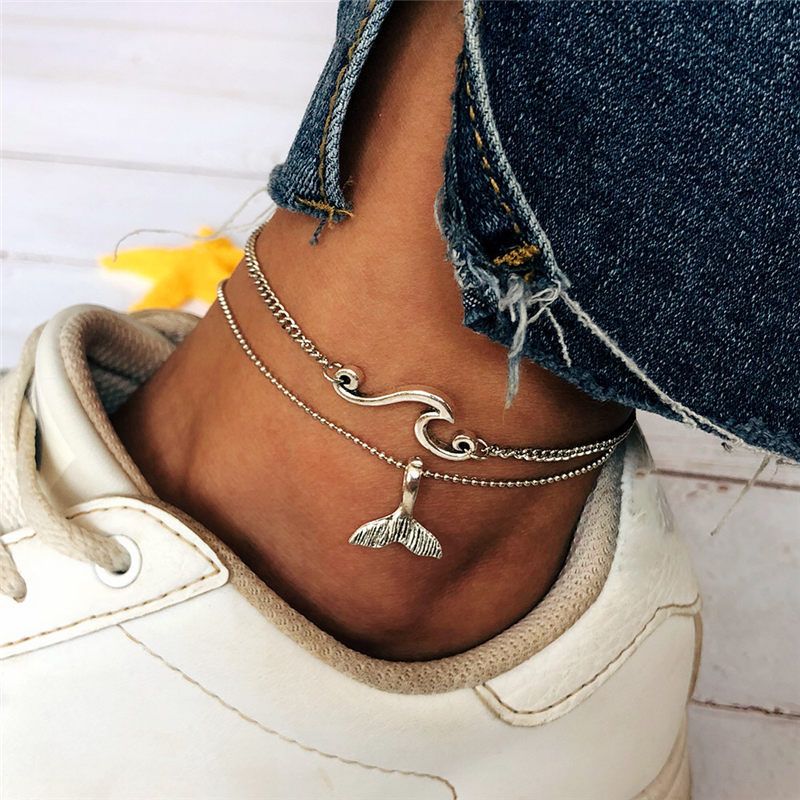 Fashion Geometric Waves Fish Tail Alloy Anklet 2 Pieces