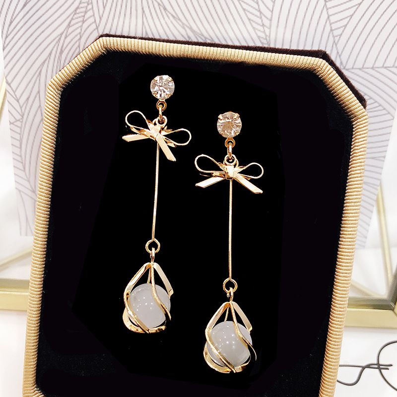 Luxurious Bow Knot Alloy Plating Opal Earrings 1 Pair