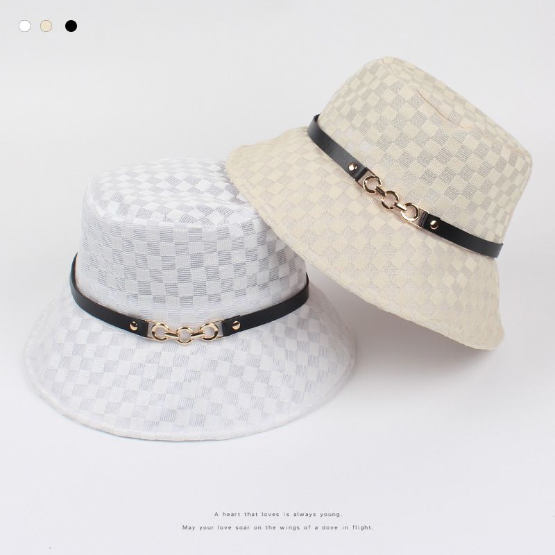 Female Summer Sun-proof Mesh Plaid Breathable Belt Buckle Fisherman Hat