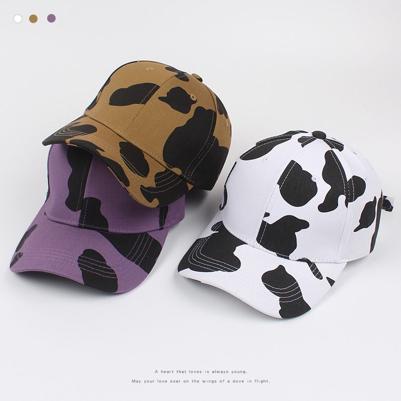 2022 New Summer Fashion Simple Cow Print Outdoor Peaked Baseball Cap Women