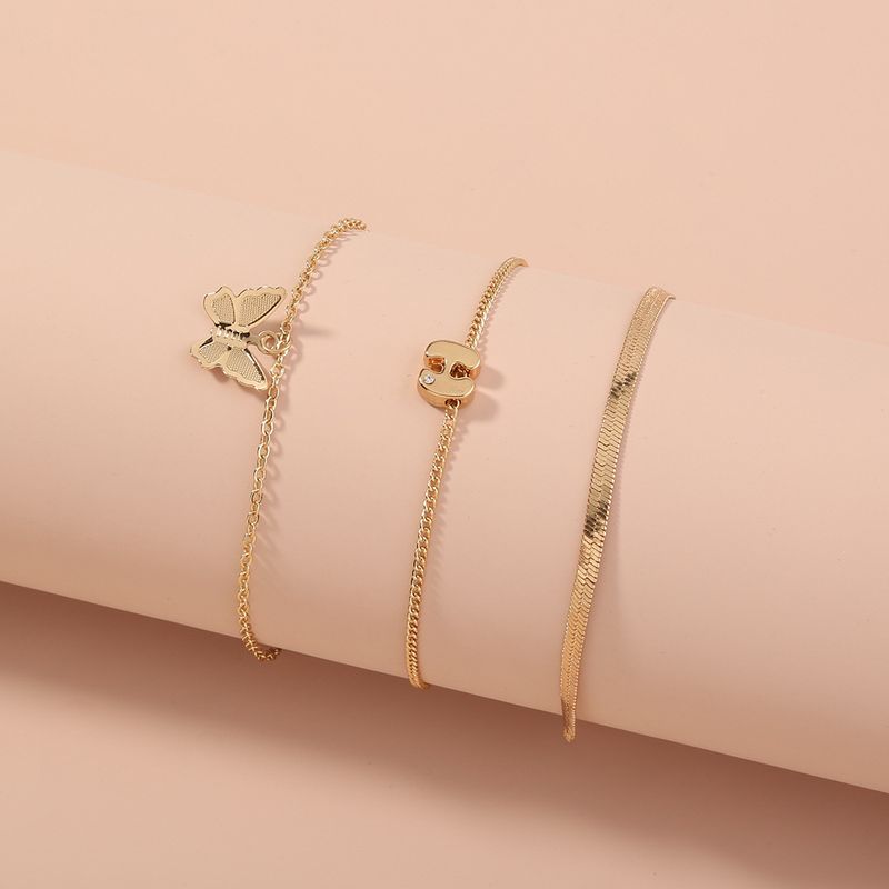 Fashion Simple Letters H Butterfly Inlaid Zircon Multi-layer Alloy Bracelet Set