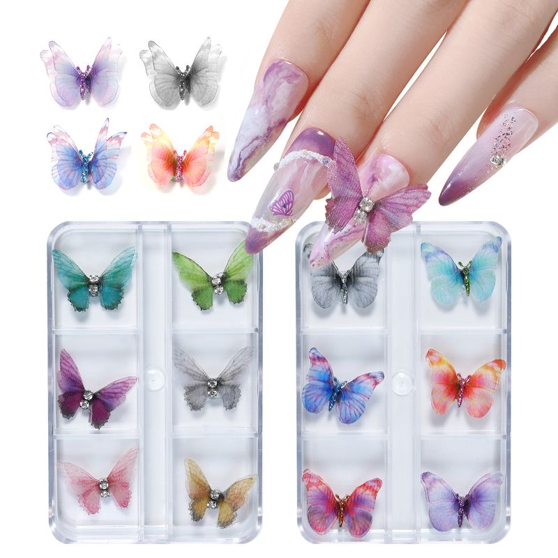 Grenz Überschreitende Exklusive Explosive Nail Art Tüll Drei Dimensionaler Schmetterling Abnehmbare Nail Art Simulation Schmetterlings Schmuck Box