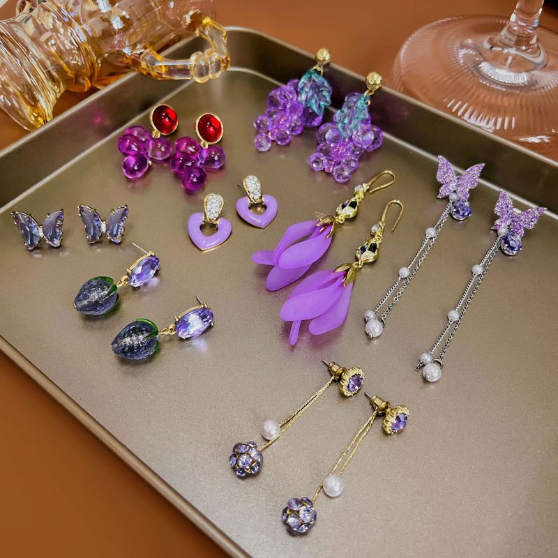 Sweet Flower Alloy Plating Artificial Gemstones Earrings 1 Pair
