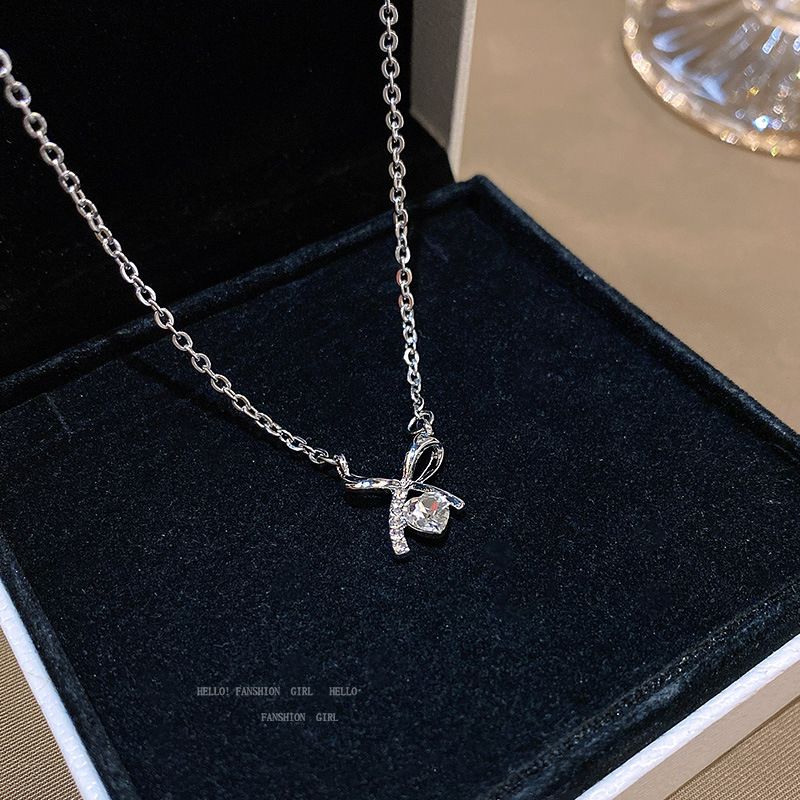 Fashion Bow Knot Alloy Pendant Necklace Plating Zircon Stainless Steel Necklaces