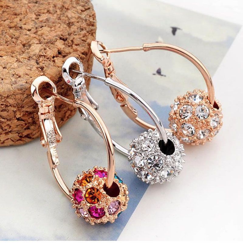 Glam Spherical Alloy Diamond Artificial Diamond Earrings