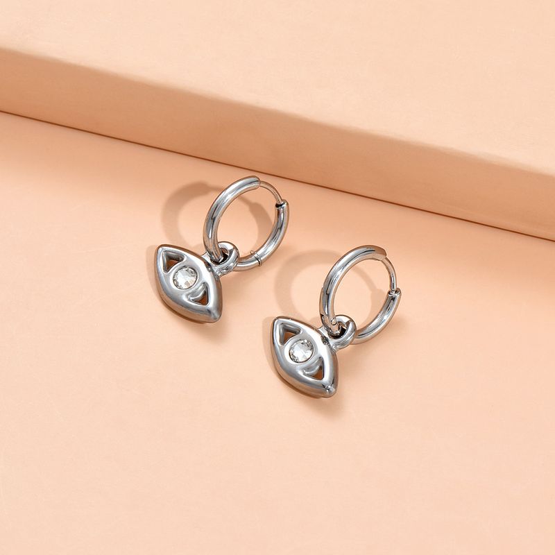 Fashion Eye Titanium Steel Hoop Earrings Hollow Out Inlay Artificial Rhinestones Stainless Steel Earrings