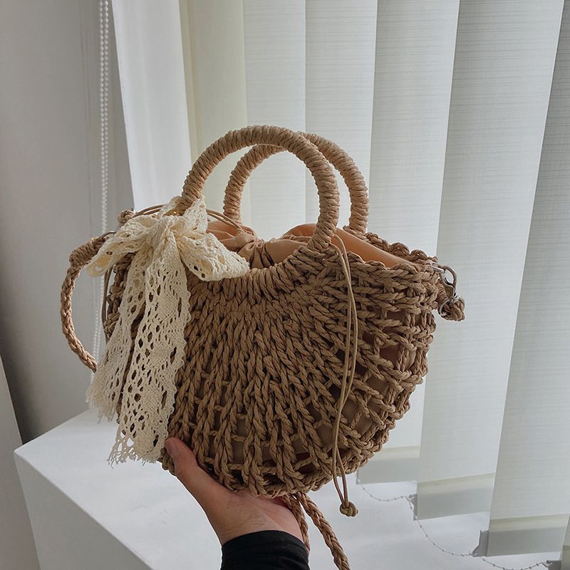 Straw Solid Color Fashion Weave Oval Straw Bag