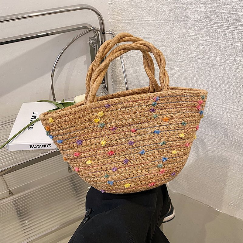Straw Solid Color Cute Weave Cylindrical Straw Bag