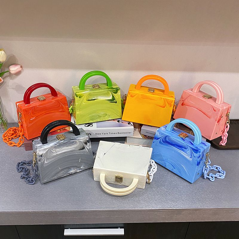 Fashion Acrylic Chain Messenger Box Shoulder Solid Color Bag