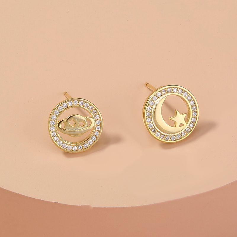 Mode Star Lune Alliage Placage Incruster Diamants Boucles D'oreilles