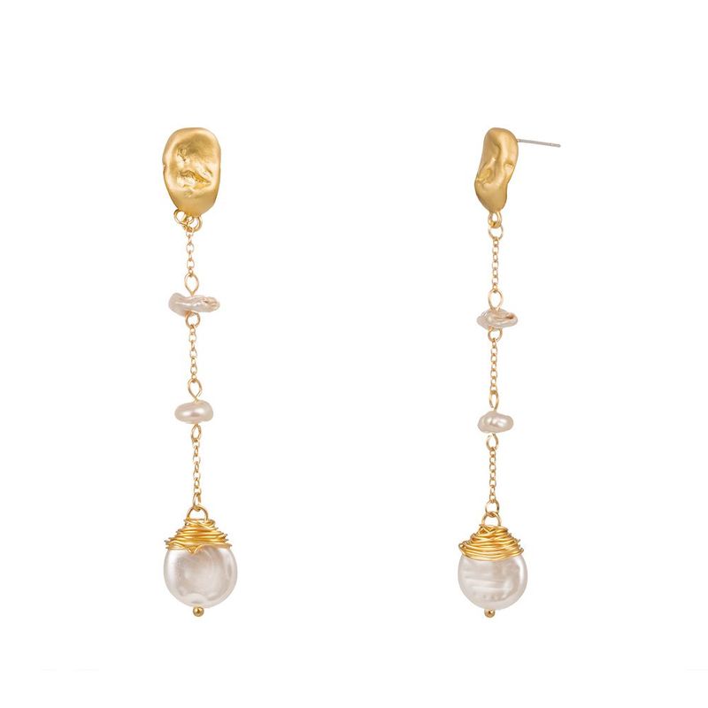 Fashion Simple Special-shaped Imitation Pure White Pearl Tassel Alloy Earrings