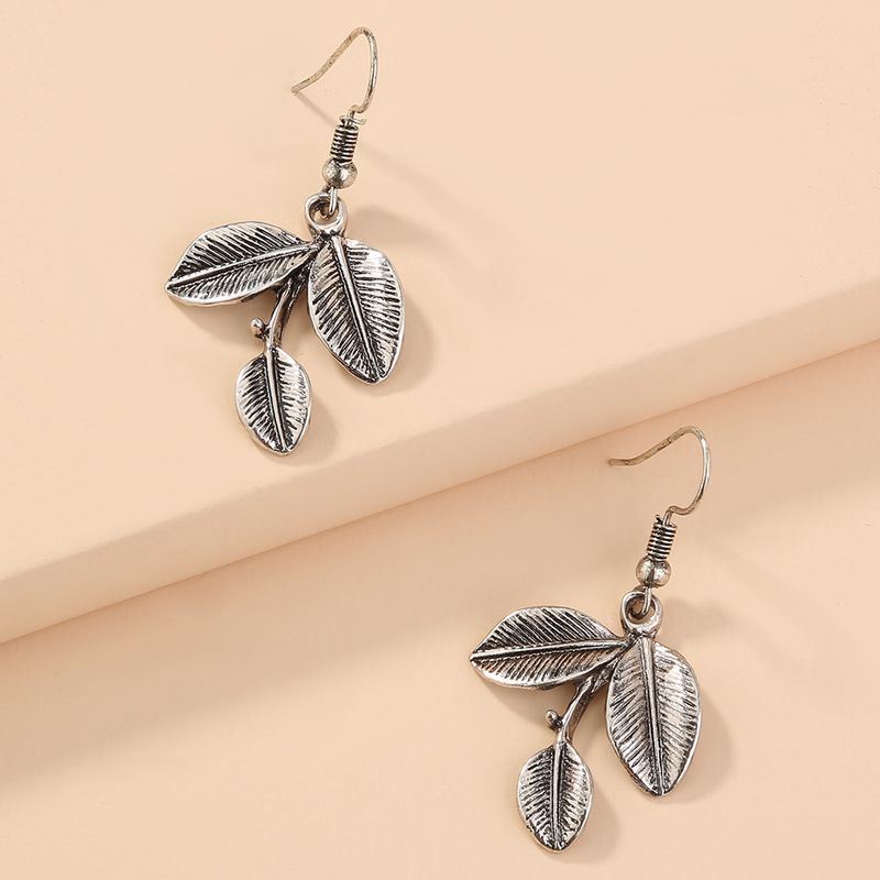 Wholesale Jewelry 1 Pair Retro Leaves Rose Alloy Earrings