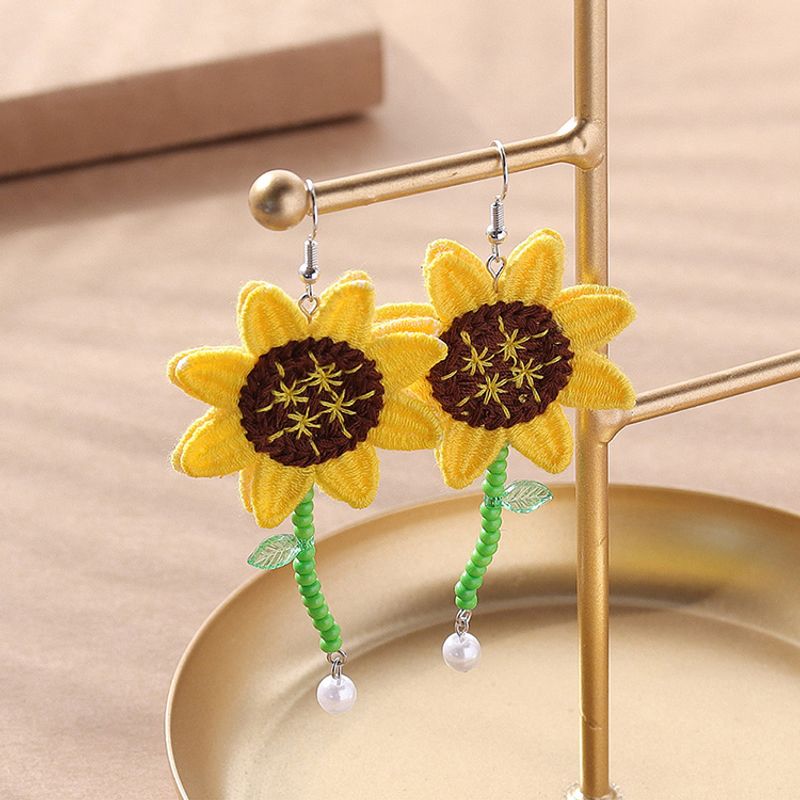Women's Fashion Pastoral Sunflower Cloth Resin Earrings No Inlaid Earrings
