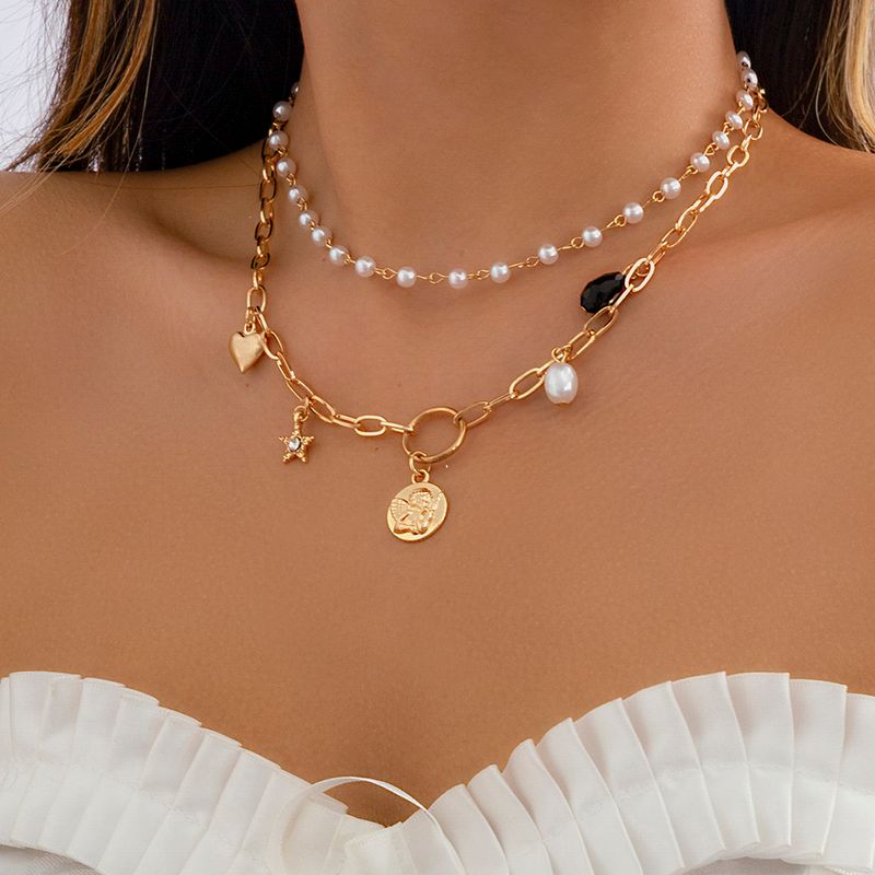 Mode Stern Liebes Typ Imitation Perlen Legierung Diamant Halskette