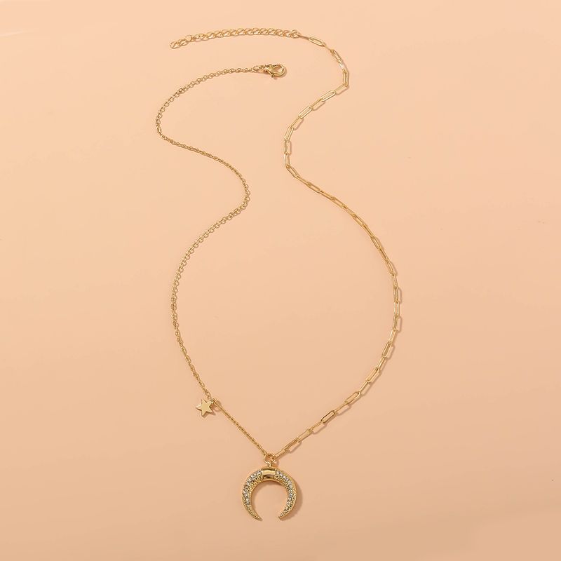 Wholesale Jewelry Fashion Moon Iron Diamonds Plating Inlay Necklace