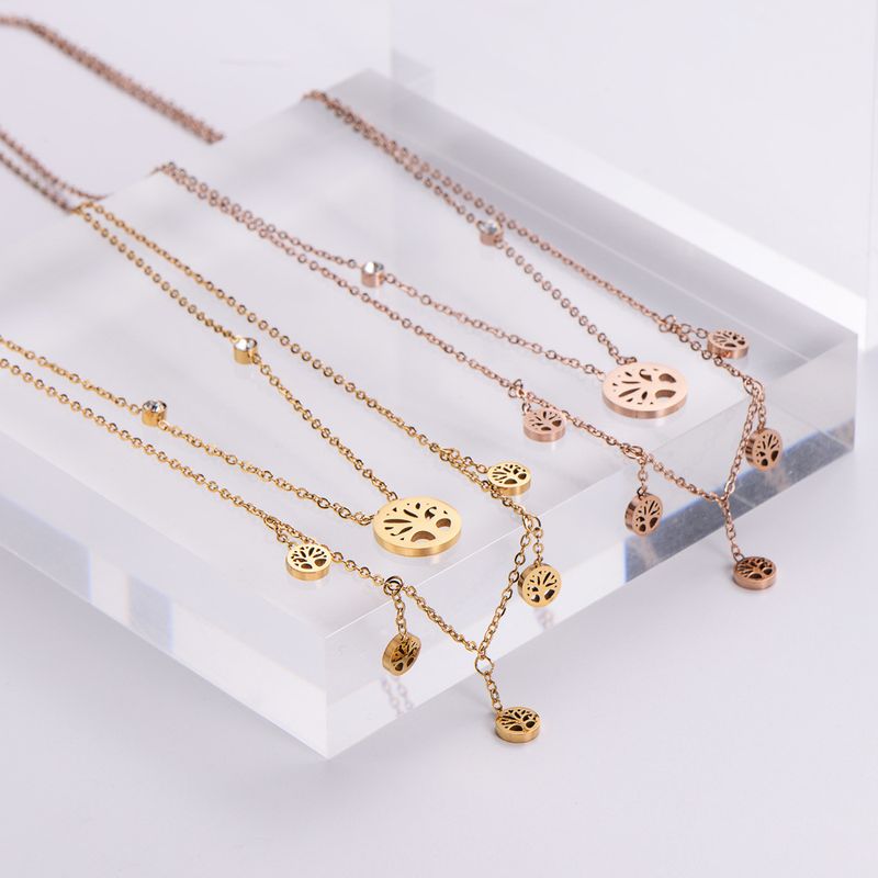 Women's Fashion Tree Stainless Steel Pendant Necklace Polishing Plating Stainless Steel Necklaces