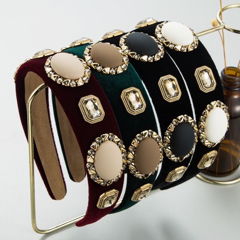 Fashion New Baroque Vintage Oval Resin Rhinestone Headband Flannel Accessories