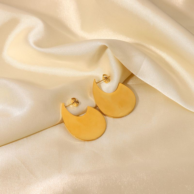 Neue Mode Einfache 18k Goldene Glatte Drop Form Runde Edelstahl Ohrringe